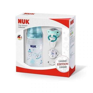 Nuk Biberão First Choice Pack Winter Wonderland Bib 300ml Tet Silic 0-6m + Chup + Corrente Azul
