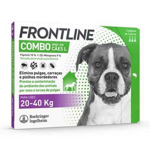 Frontline Combo Sol Unção Punctiforme Cão 20-40kg 268mg/2.68ml+241.2mg/2.68ml 3x2.68ml