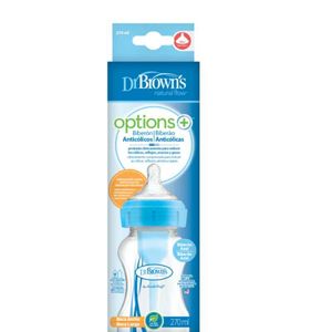 Dr Browns Biberão Options Bib Plást Boca Larga Azul 270ml Tet Silic