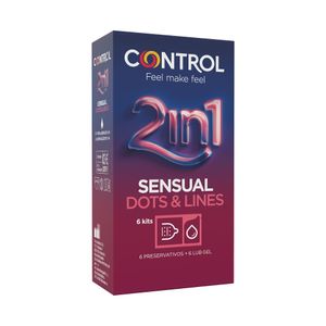 Control 2in1 Kit Preservativo Sensual Dots & Lines + Lub Gel Nature 6