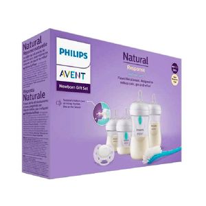 Avent Biberão Natural Response Airfree Vent Set Newborn Gift Bib Plást 0m+ + Escov Tet/bib + Chup